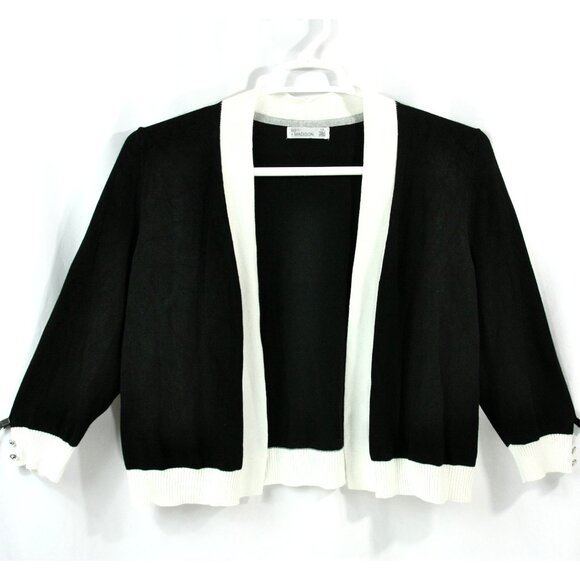 89th & Madison Cropped Rhinestone Sweater Cardigan Black White L Preppy - Picture 1 of 5